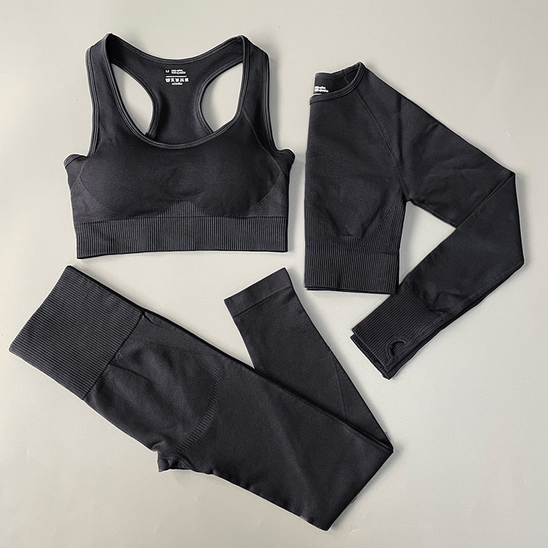 Women's Activewear Sets 3 Pieces Workout Long Sleeve Top with High Waist  Leggings Sports Jacket